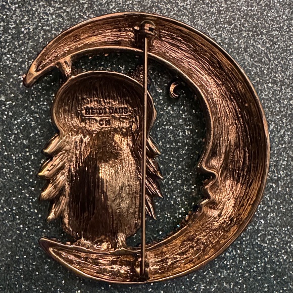 Owl and Crescent Moon Heidi Daus Brooch - Picture 3 of 3